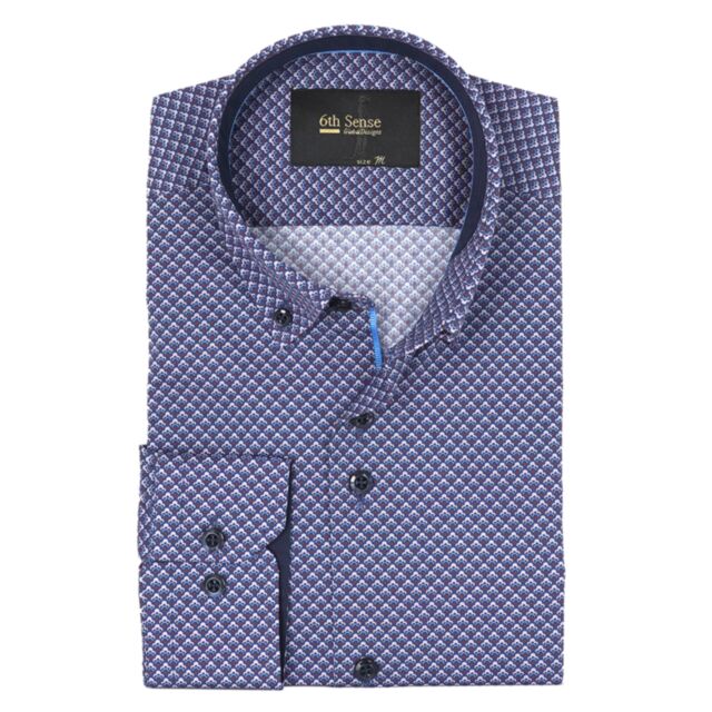 6Th Sense BD SML Print LS Shirt Navy