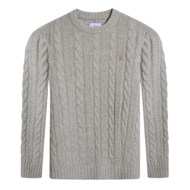 Farah Tassotti Cable Knit Crew In Fog