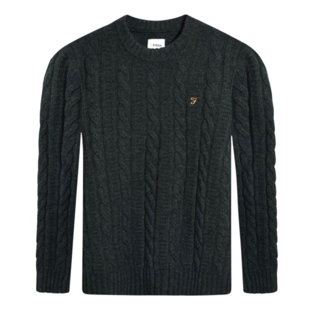 Farah Tassotti Cable Knit Crew In Evergr