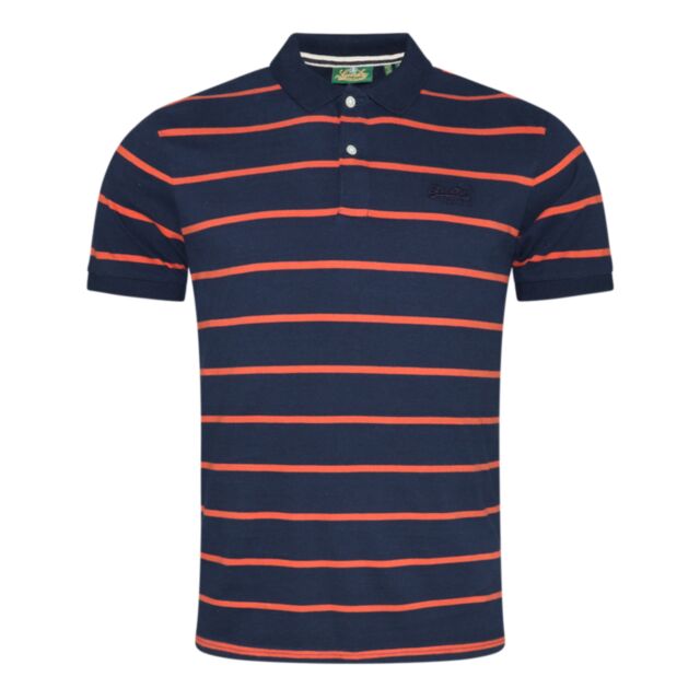 Superdry Jersey Stripe Polo Navy Orange
