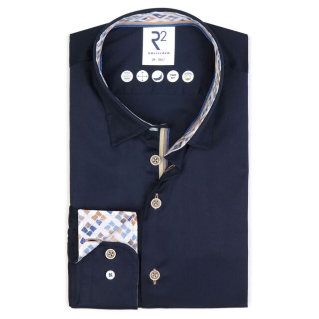R2 Amsterdam Fine Twill Shirt In Navy