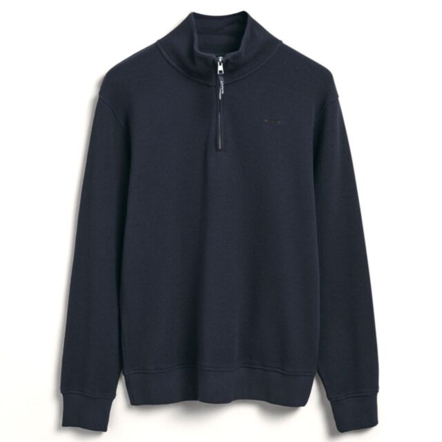 Gant Waffle Texture Half Zip Evening Blue