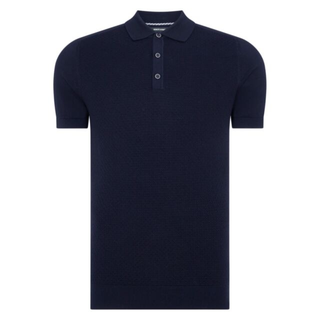Remus Uomo SS Knit Polo Shirt In Navy