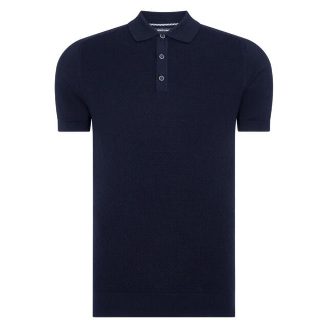 Remus Uomo SS Knit Polo Shirt In Navy