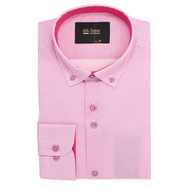 6Th Sense BD Micro Print LS Shirt Pink