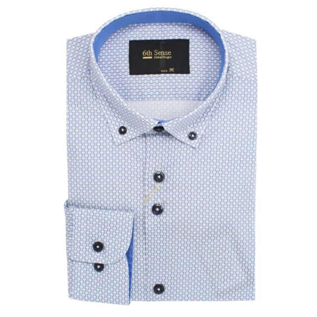 6Th Sense BD Geo Print LS Shirt Blue