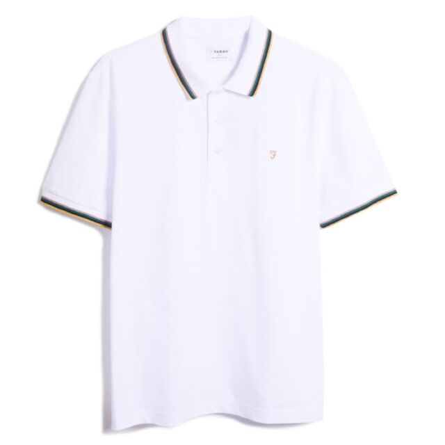 Farah Alvin Tipped Collar Polo White