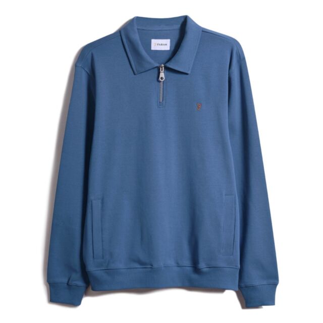 Farah Castell LS 1/4 Zip Caribbean Blue