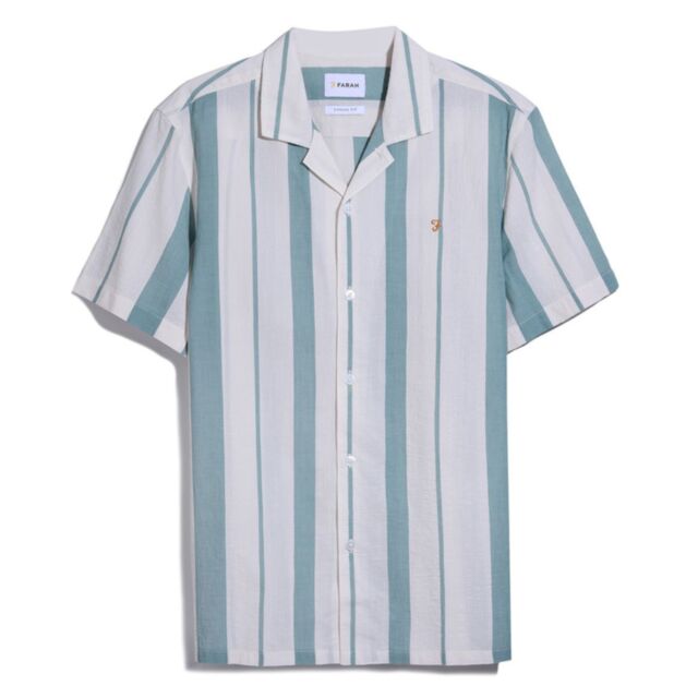 Farah Alder SS Stripe Shirt Mallard Gree
