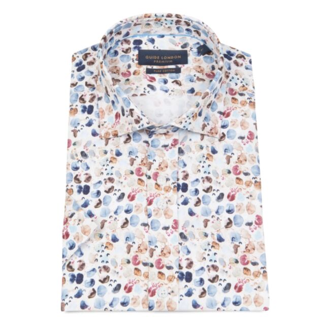 Guide London SS Printed shirt Tan -Blue
