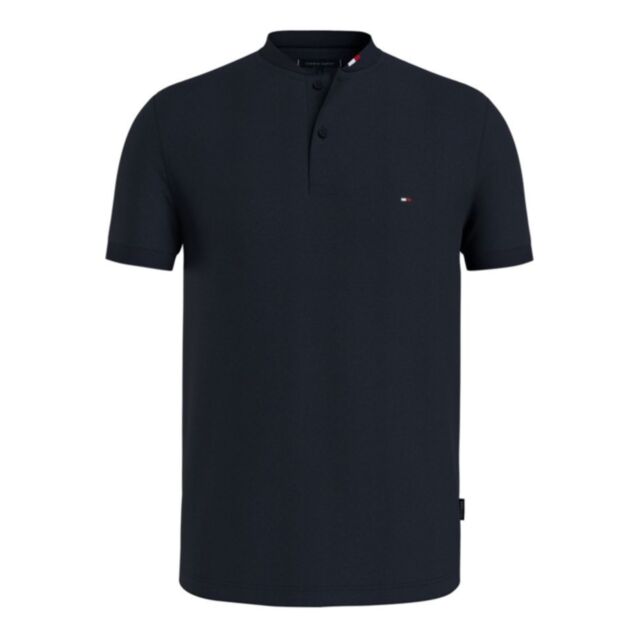 Tommy Hilfiger Mao Collar Logo Top Navy