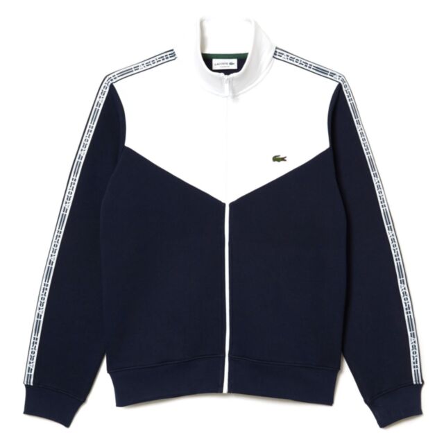 Lacoste Full Zip In Navy Blue/White