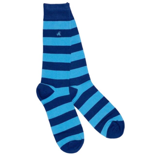 Swole Panda Striped Socks In Sky Blue