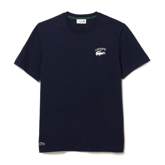 Lacoste Embroidered Logo Tee In Navy Blu