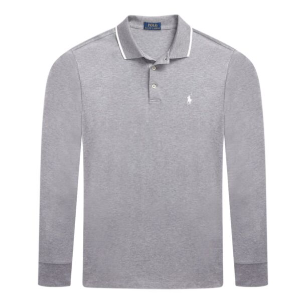 Ralph Lauren Tipped LS Polo Shirt Grey Heather