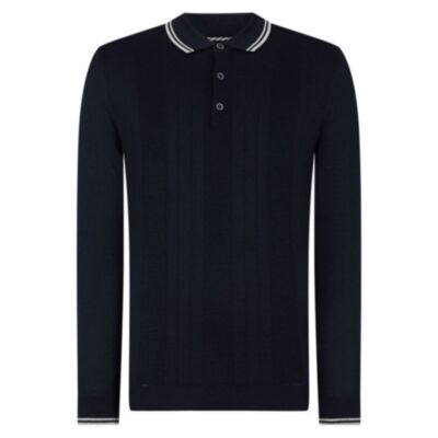 Remus Uomo LS Knitted Polo Shirt In Navy
