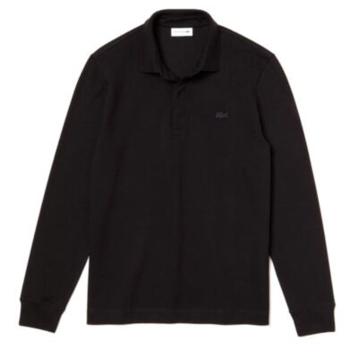 Lacoste Ribbed LS Polo Shirt In Black