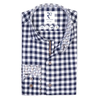 R2 Amsterdam Fine Twill Check Shirt Navy