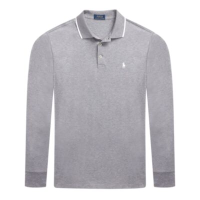 Ralph Lauren Tipped LS Polo Shirt Grey Heather