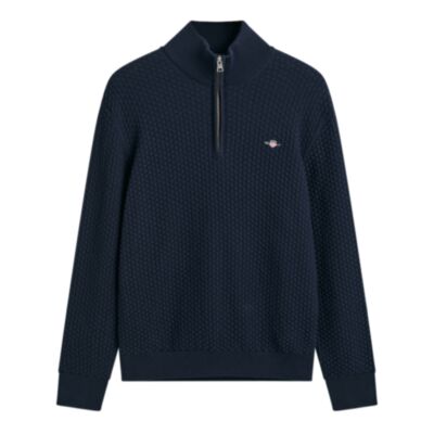 Gant Cotton Texture Half Zip Evening Blue