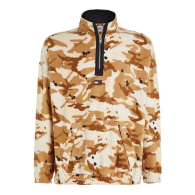 Tommy Jeans Camo Fabric Mix Half Zip Beige