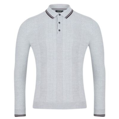 Remus Uomo LS Knitted Polo Shirt In Grey