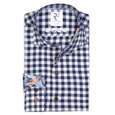 R2 Amsterdam Viscose Check Shirt In Navy