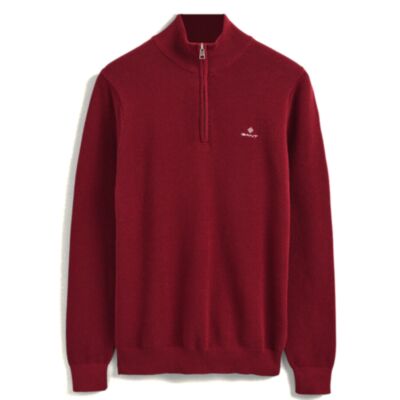 Gant Cotton Pique Half Zip Knit Burgundy