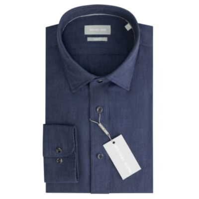 Michael Kors Cotton Linen Slim Shirt Nav
