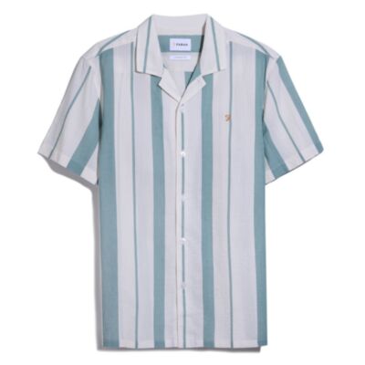 Farah Alder SS Stripe Shirt Mallard Gree