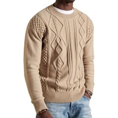 Superdry Patchwork Cable Crew In Oatmeal