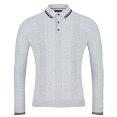 Remus Uomo LS Knitted Polo Shirt In Grey