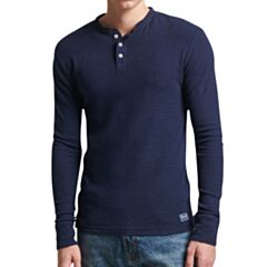 Superdry LS Waffle Grandad Tee In Navy