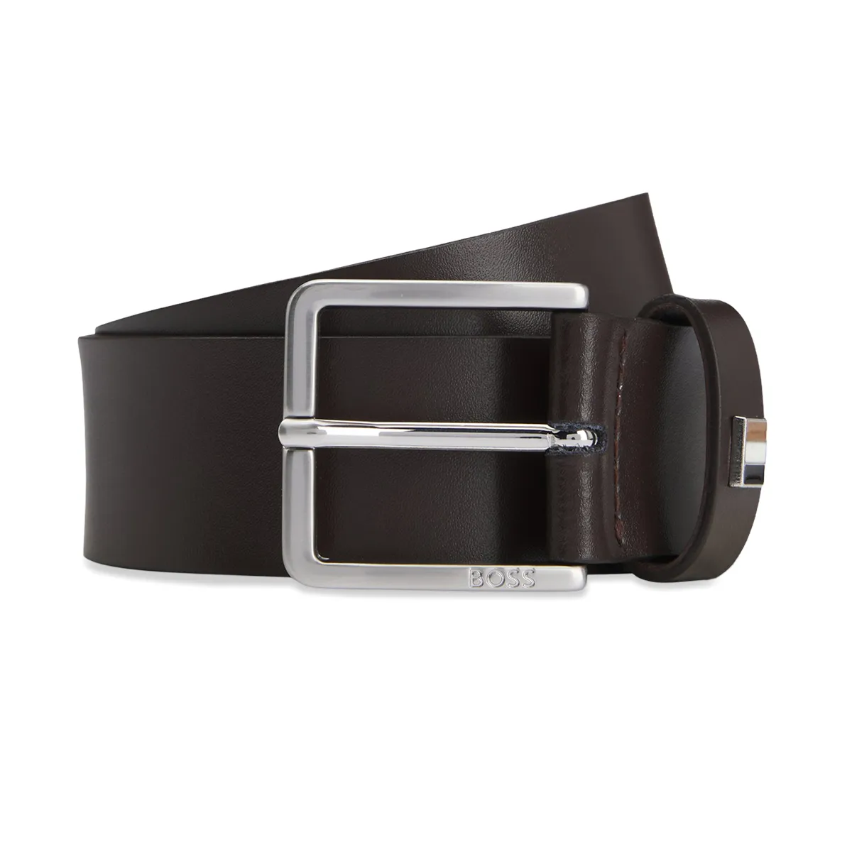Boss Ther Flag Leather Belt Dark Brown