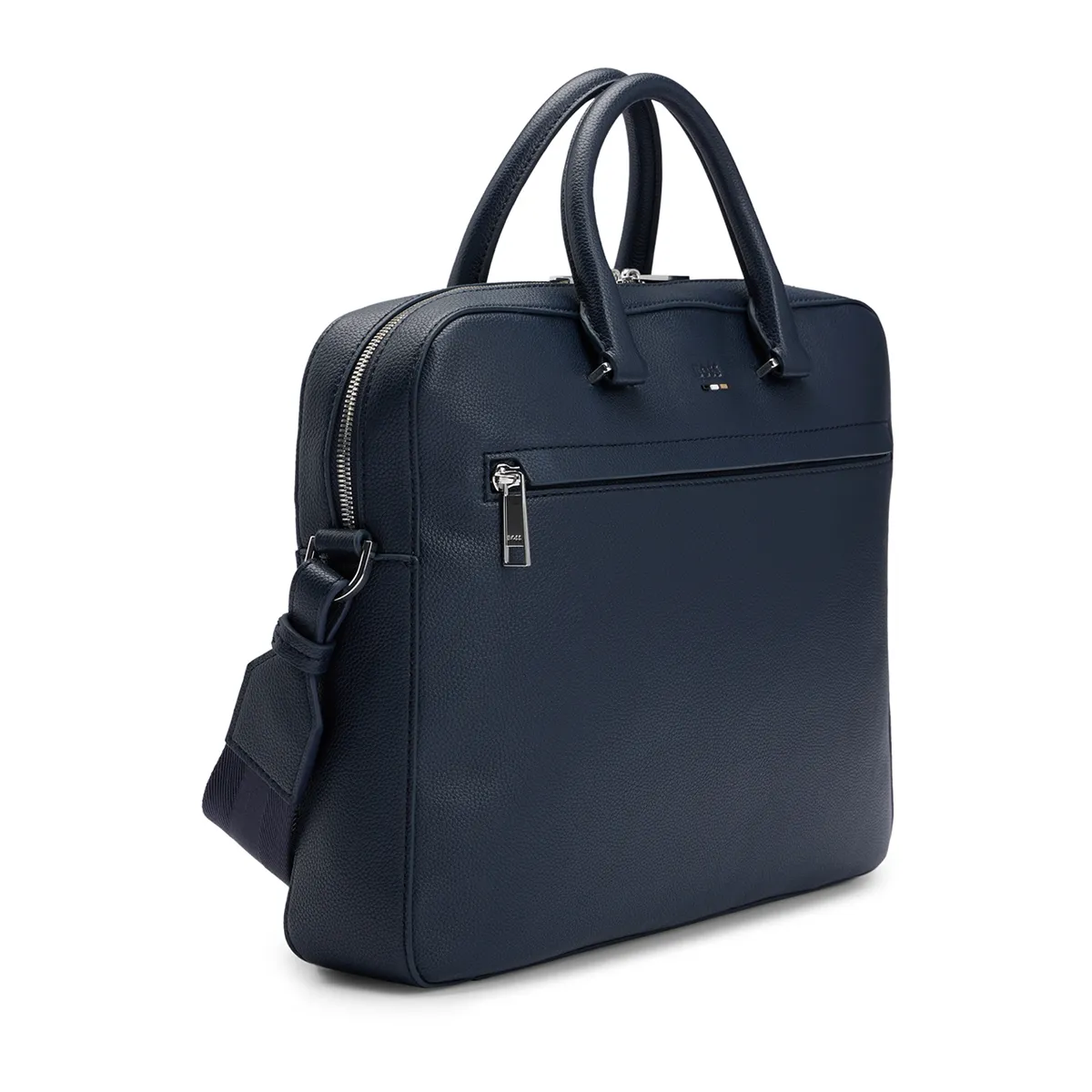 Boss Ray Leather Laptop Bag Dark Blue
