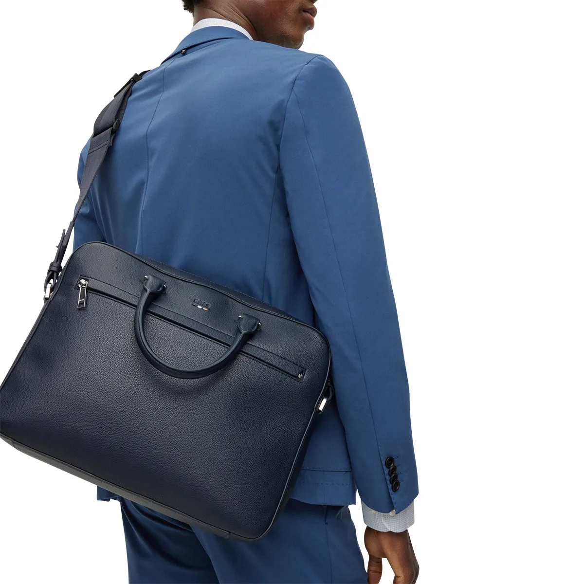 Boss Ray Leather Laptop Bag Dark Blue