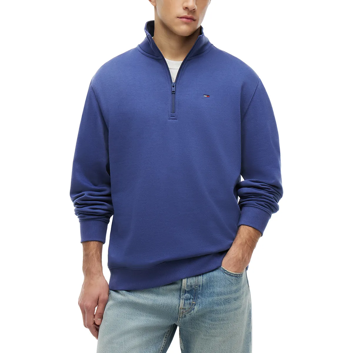 Tommy Jeans Reg Fleece Qtr Zip Blue Storm - C6Q