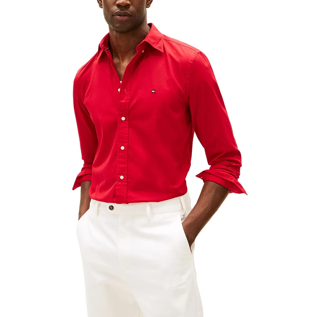 Tommy Hilfiger LS Flex Poplin Shirt Medium Red