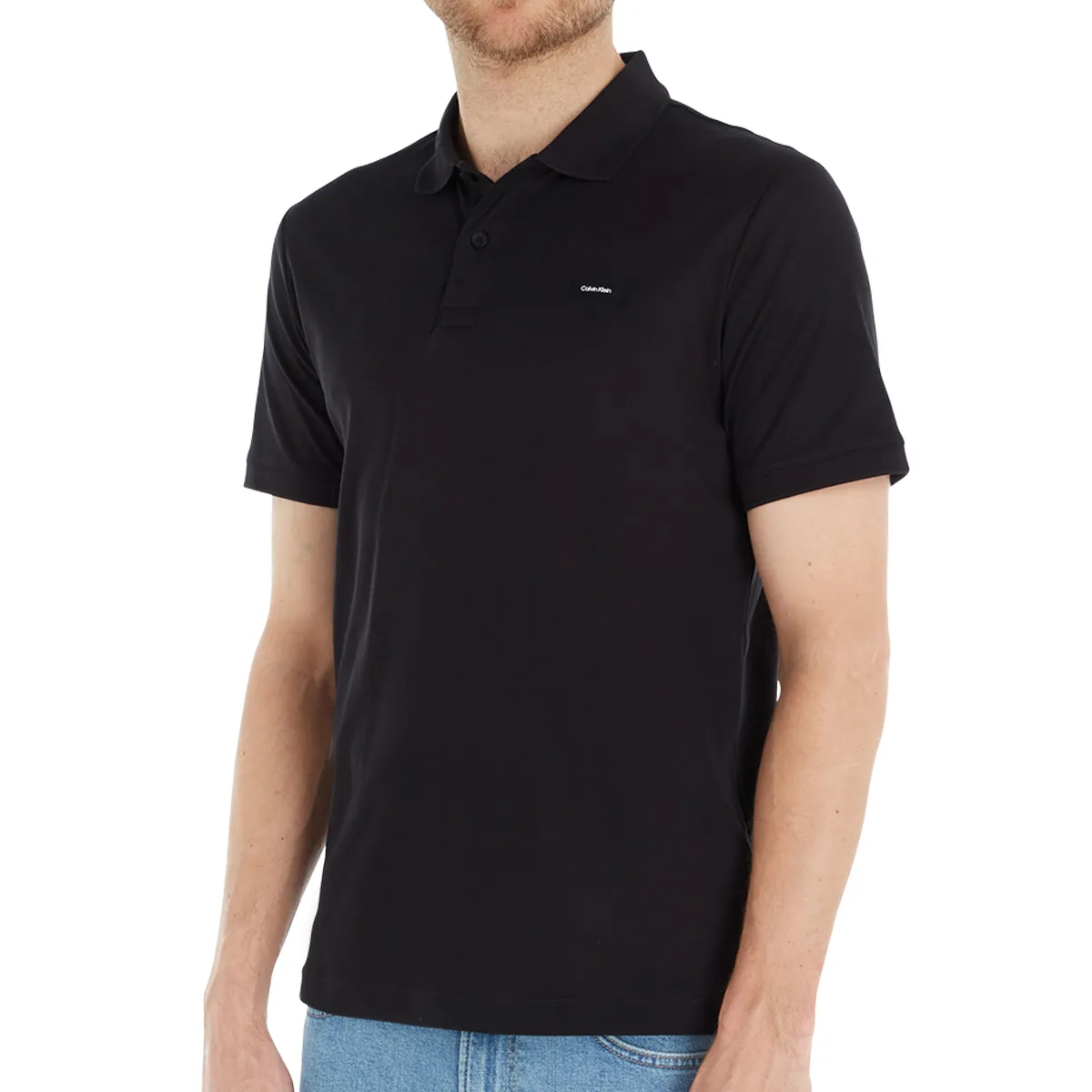 Calvin Klein Slim Cotton Polo In Ck Black