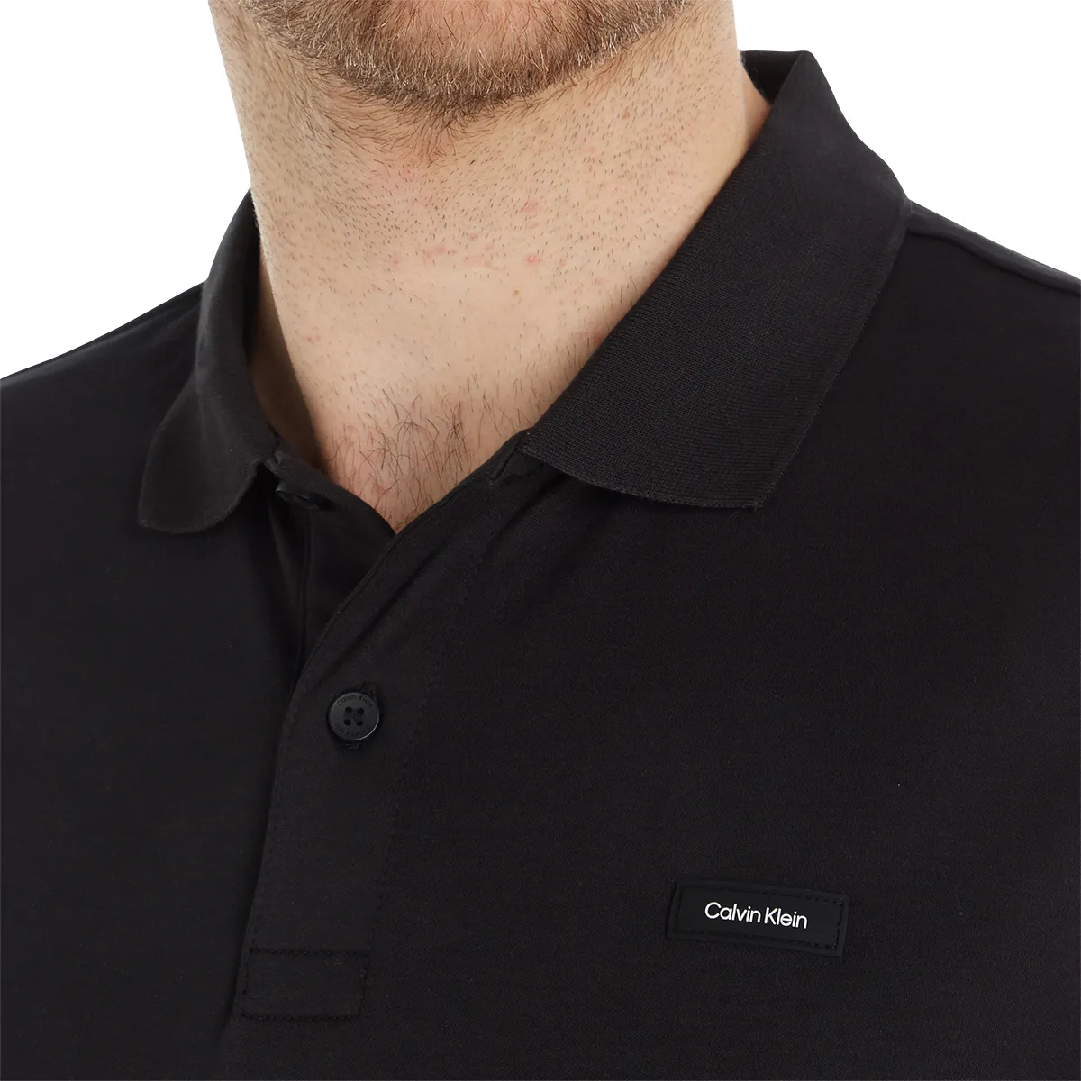 Calvin Klein Slim Cotton Polo In Ck Black