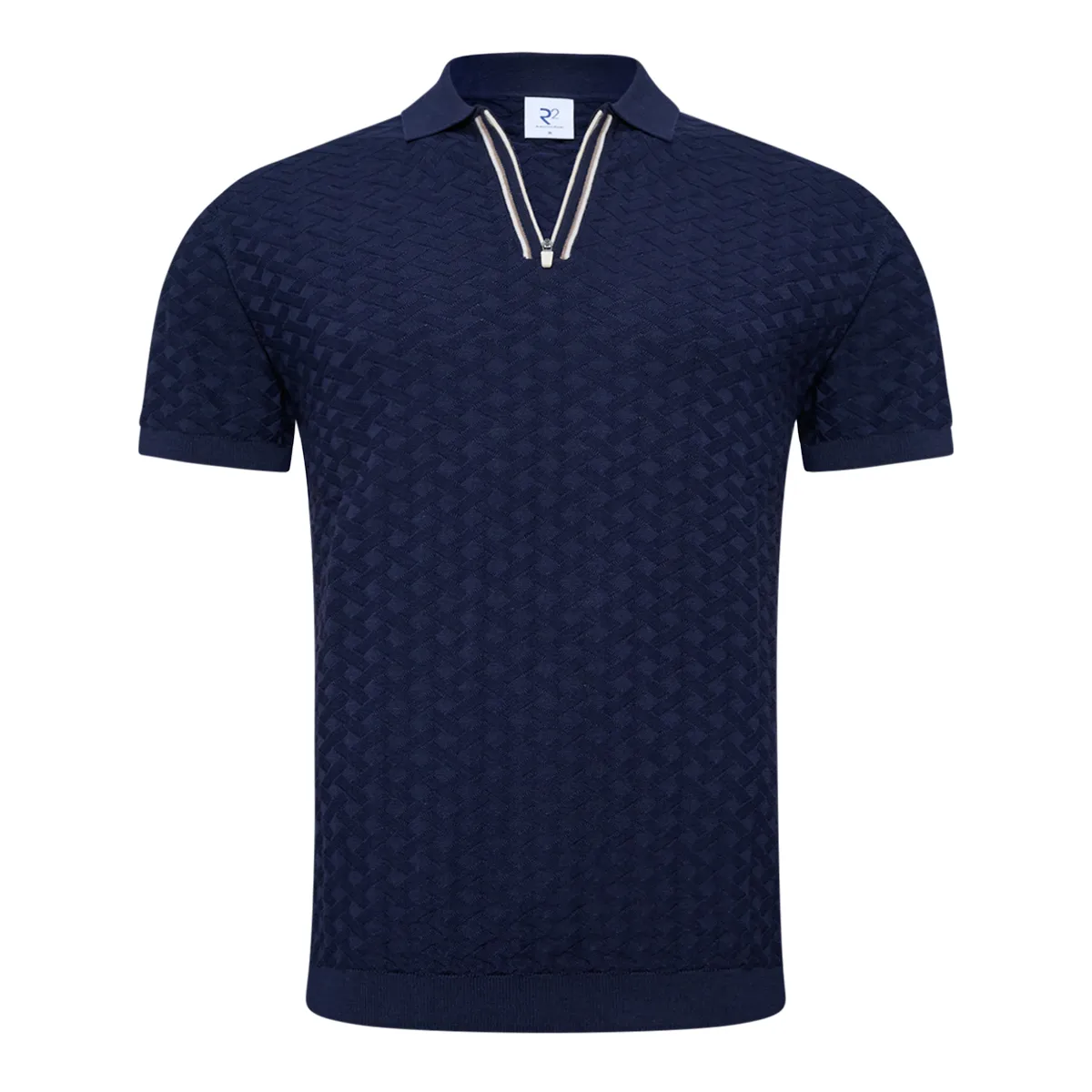 R2 Amsterdam Knitted Zip Polo Shirt Navy