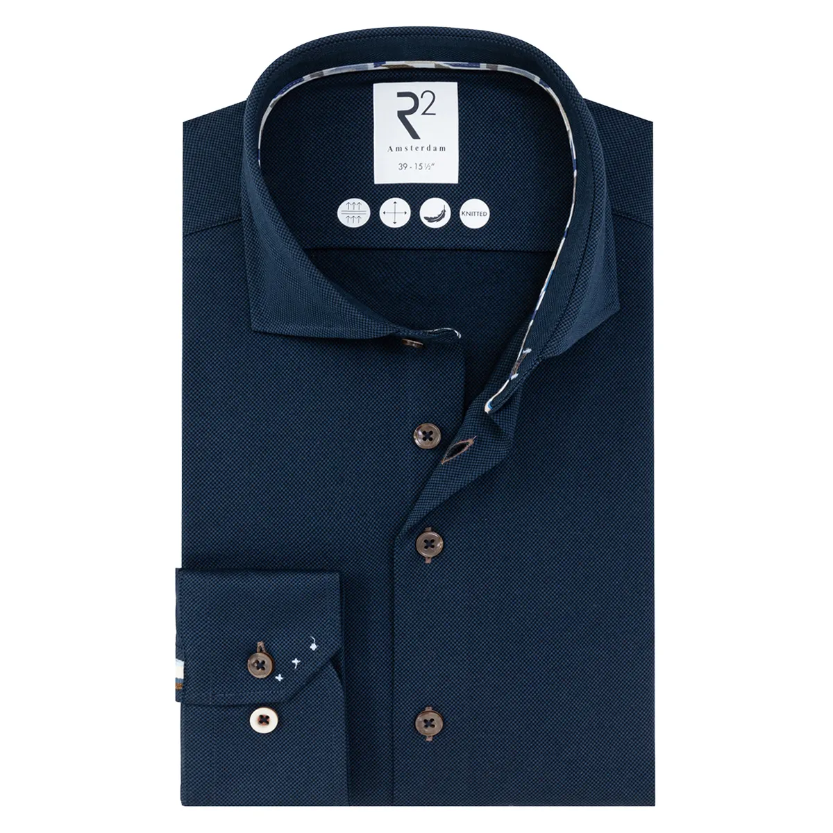 R2 Amsterdam Knitted Dobby Tech Shirt Navy