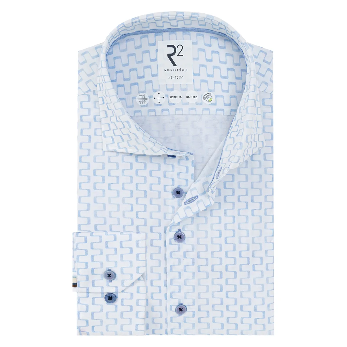 R2 Amsterdam Knitted Cotton Sorona Shirt Light Blue