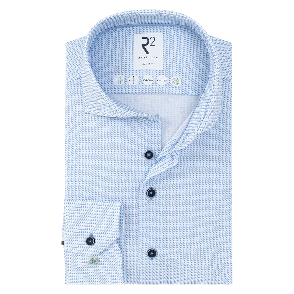 R2 Amsterdam Knitted Ctn Sorona Shirt Lt Blue