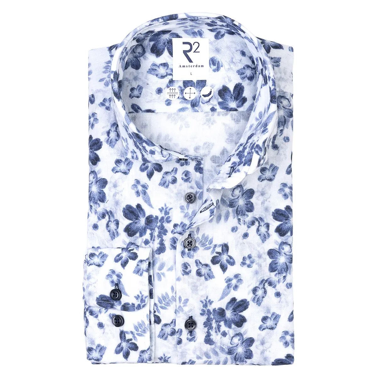 R2 Amsterdam Cotton Linen Shirt Blue Flower