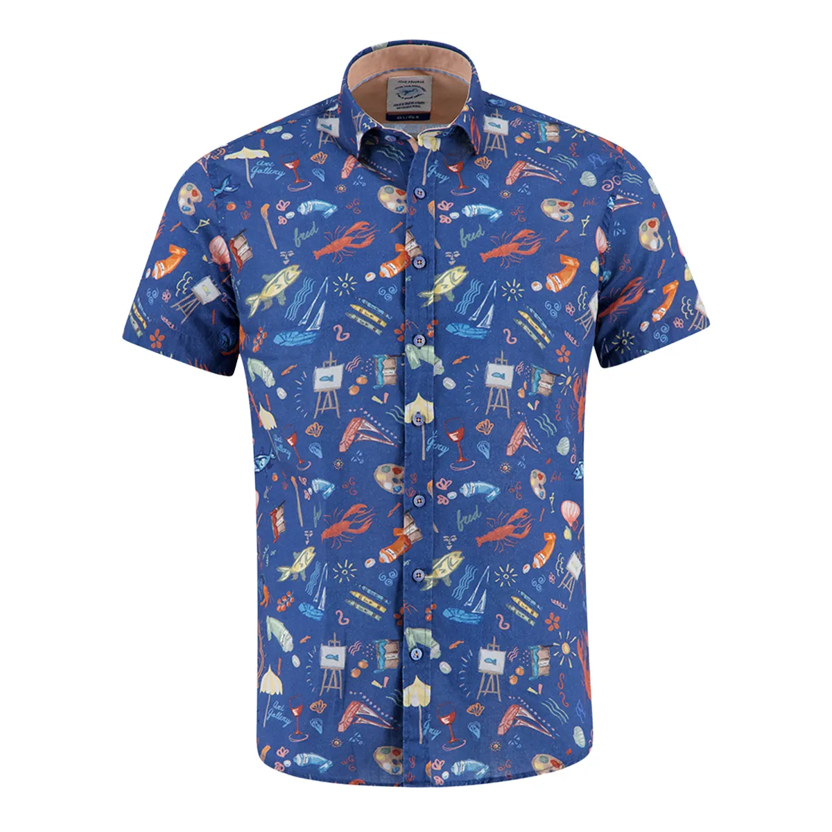 Fish Named Fred SS Doodle Print Shirt Navy