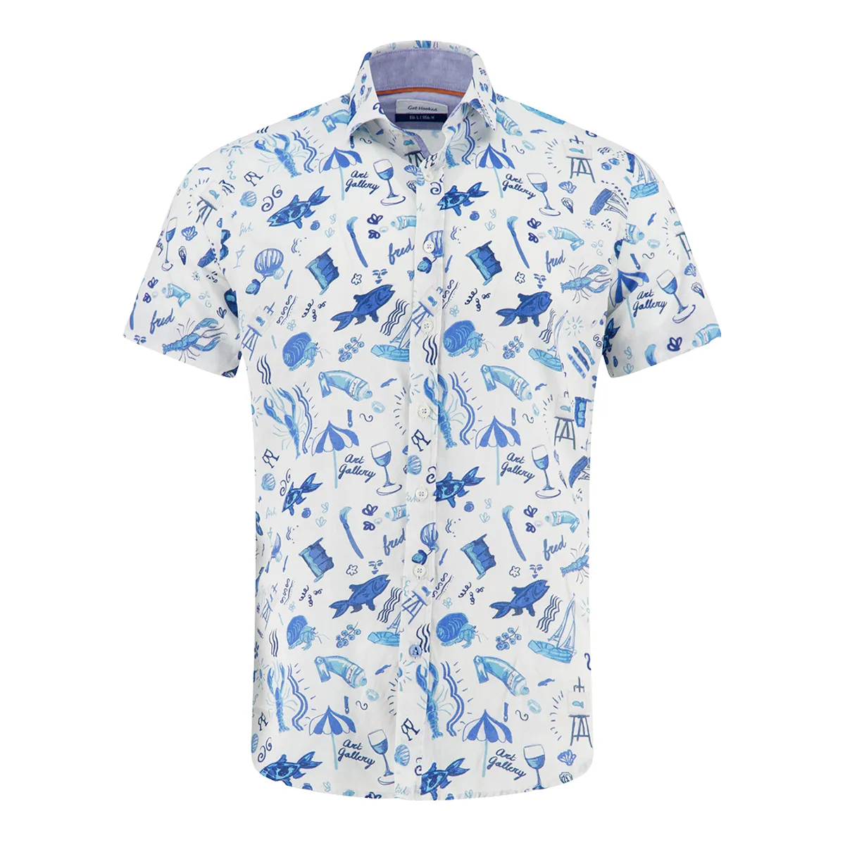 Fish Named Fred SS Doodle Print Shirt Blue
