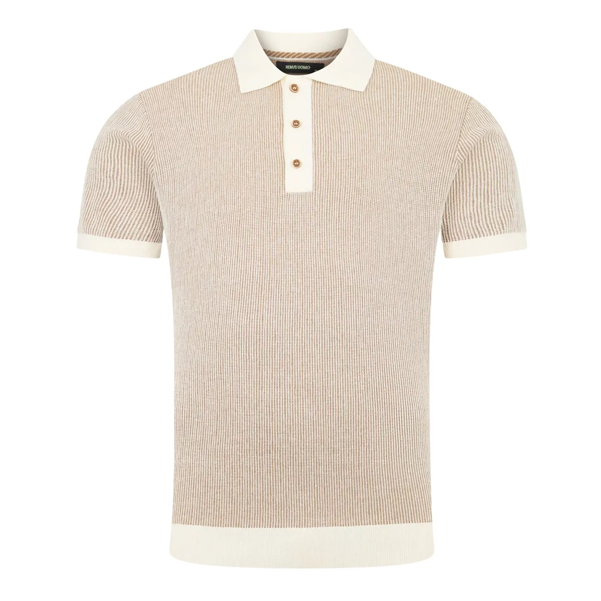Remus Uomo SS Knit Polo Shirt Cream - 92