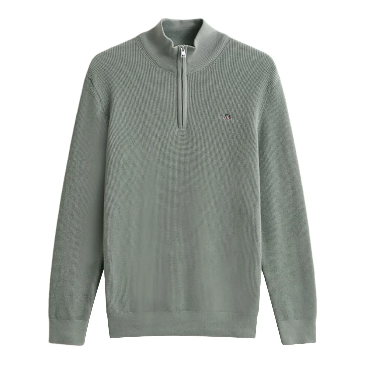 Gant Micro Textured Cotton Half Zip Ceramic Grey
