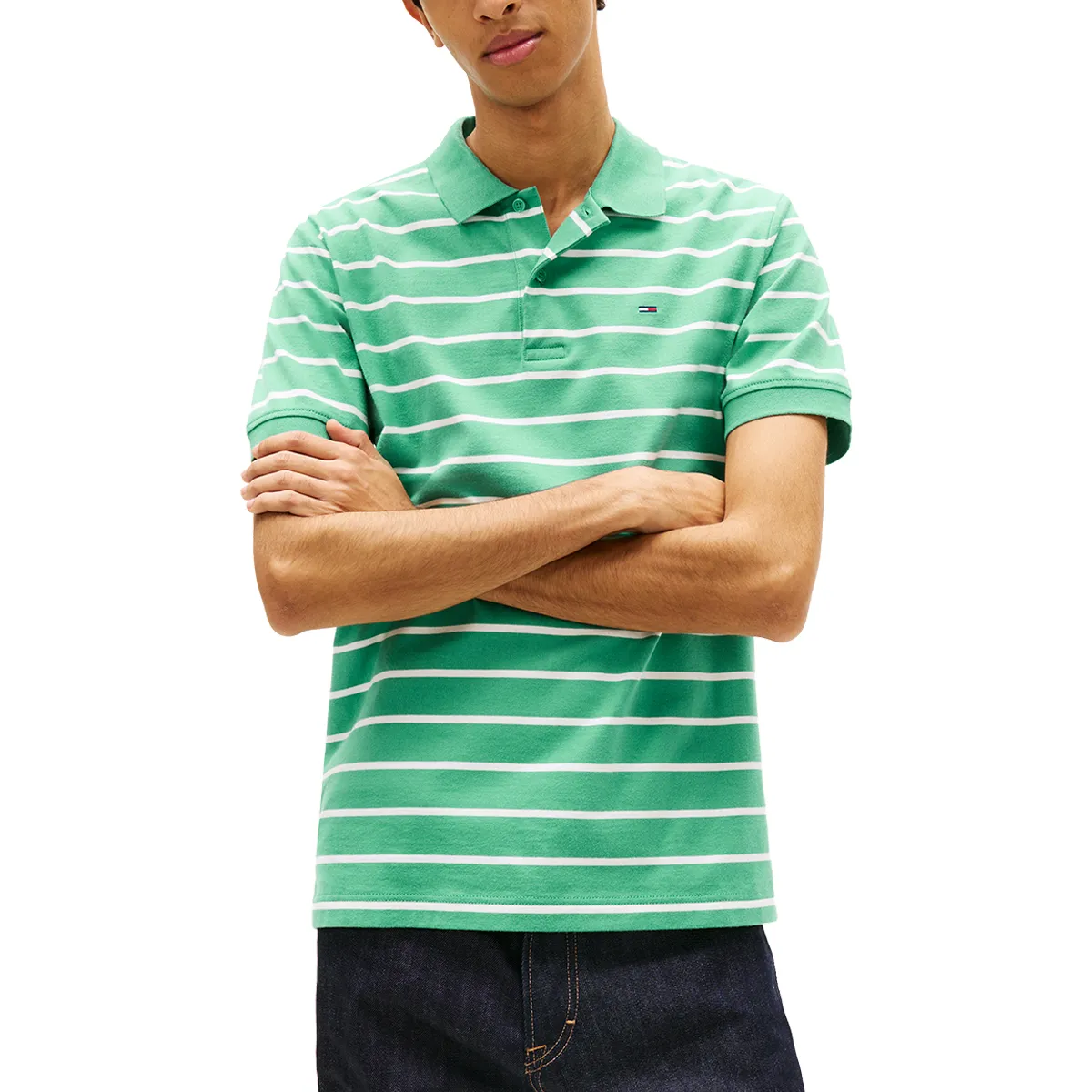 Tommy Jeans Reg Stripe Polo Shirt Bahama Green